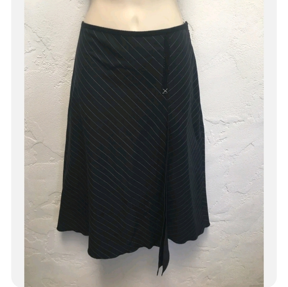 J. Jill Black Pinstripe Skirt 12 Knee Length A-Line Suiting